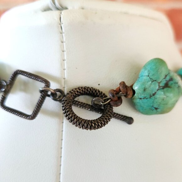 Rustic Turquoise Nugget Necklace With Large Oval Stone Pendant & Leather Cord - Picture 13 of 14